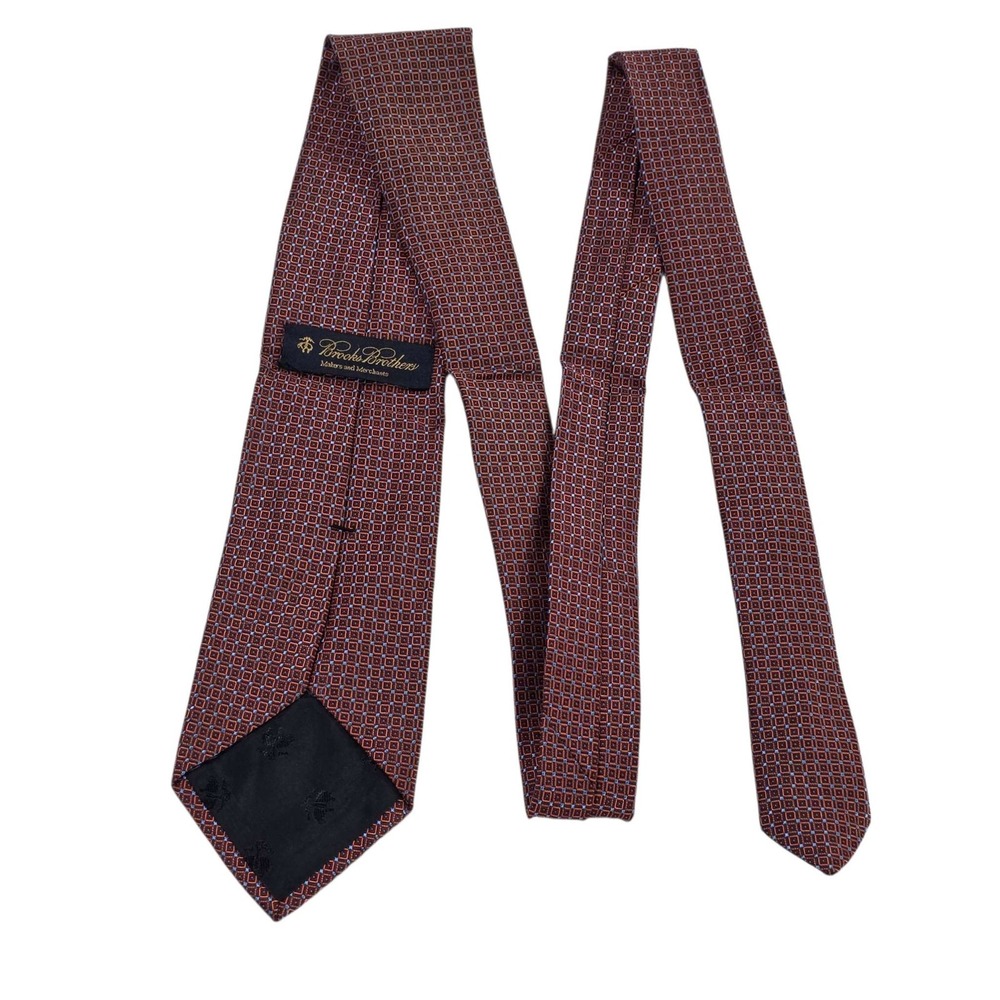 Brooks Brothers Geometric Silk Tie Men's Orange Blue Patterned Necktie Polka Dot